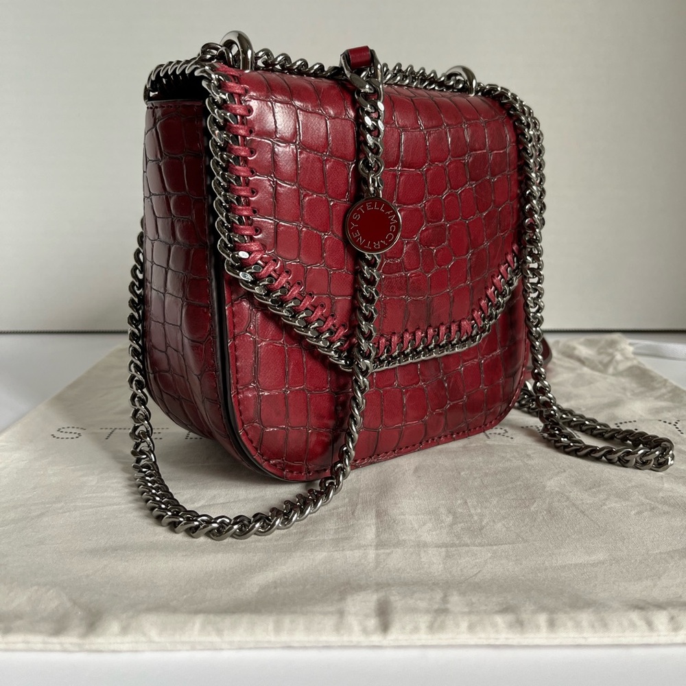Stella McCartney Embossed Crocodile Effect Falabella Box Shoulder Bag Dark Red - Picture 5 of 14